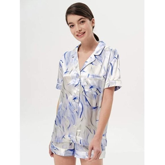 New Blue Satin Silk-Like Pajama Set - Picture 3 of 6